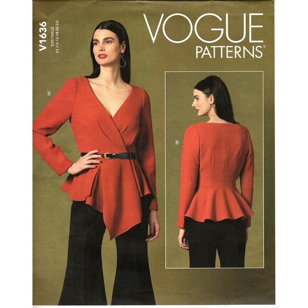 Vogue V1636 Misses 14 to 22 Blouse Wrap Top Uncut Sewing Pattern